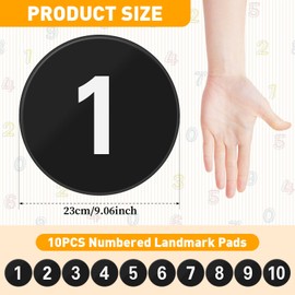 Aymzbd 10x Numbered Floor Spot Markers Training Mark Pad Shock Absorbing Anti Slip Flat Disc Markers Landmark Mat for Kids Drills, black