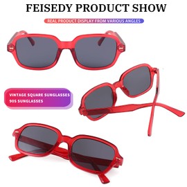 FEISEDY Retro 90s Rectangle Sunglasses Oval Yellow Sunglasses Trendy Irregular Square Sun Glasses for Women Men B2790