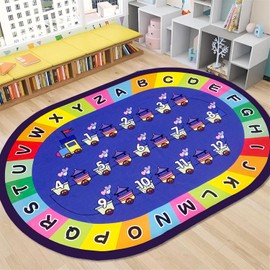 USTIDE Large Oval Educational Kids Rug 6'X9',ABC Alphabet Letters Numbers Train Educational & Fun Play Mat Non-Slip Learning Area Rug Area Rug for Bedroom Playroom Classroom Decor