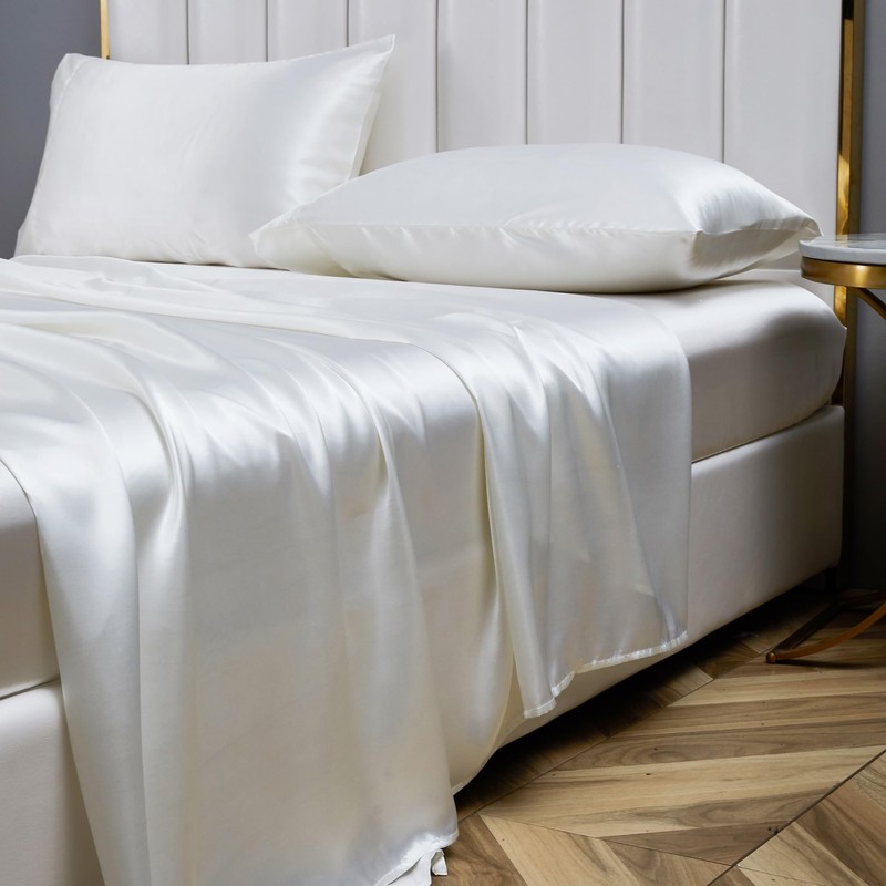YASMENG Fitted Sheet 200 x 200 cm Satin White Plain