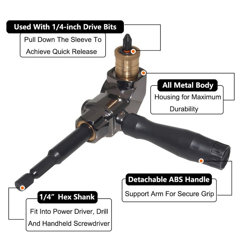 Saipor Angle Attachment for Cordless Screwdriver, Angle Screwdriver Attachment All-Metal