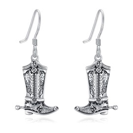 POPLYKE Western Cowboy Boots Earrings 925 Sterling Silver Western Dangle Drop Earrings Boho Jewelry for Women Men
