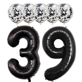 Black 39 Foil Balloons 40" Jumbo Foil Balloons Confetti Balloons for 39th Birthday Wedding Anniversary Party Decorations
