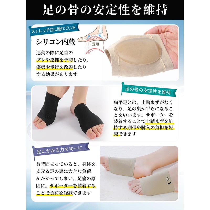 土踏まず サポーター 立ち仕事 足裏サポーター【土踏まず・扁平・足裏ケア アーチサポーター】伸縮性 通気性 歩行 衝撃吸収 負担 軽減
