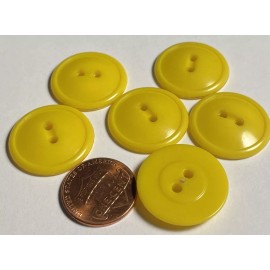Unbranded Set of 6 Vintage NOS Glossy Yellow Plastic Sew-through Buttons 7/8" 23mm 14810