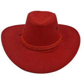 Yosang Adult Western Suede Hat Cowboy Outdoorsman Hat Travelling Summer Cap Red