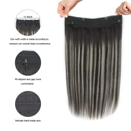 Sassina Invisible Wire Hair Extensions Real Human Hair with Transparent Wire Adjustable Size Secure Clips Natural Straight Secret Miracle Hairpiece, #1B/Silver 16 Inch 100 Gram