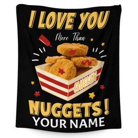 Custom Chicken Nuggets Blanket for Kids, Adults - 50x60 Inches Throw Size - Soft Fuzzy Warm Throws Gifts - Black Food Throw Blanket for Bed, Couch, Sofa