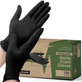 FifthPulse [150 Count] X Small Biodegradable Gloves - Black Nitrile Disposable Gloves - Medical Exam and Food Safe - Powder and Latex Free with Textured Fingertips