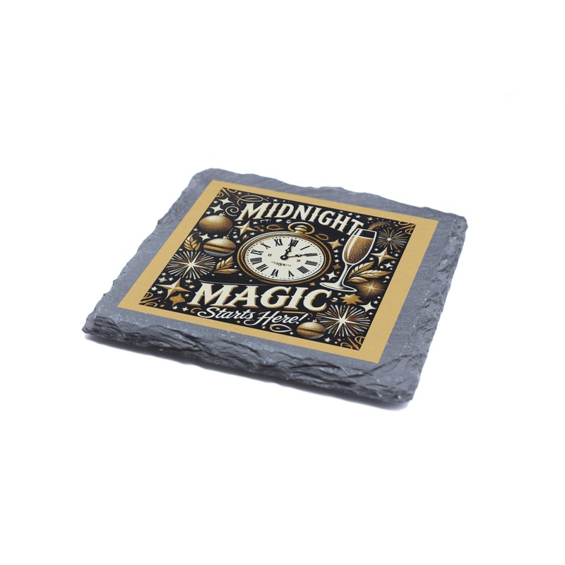 Midnight Magic Decorative Slate Coaster – Elegant New Year's Eve