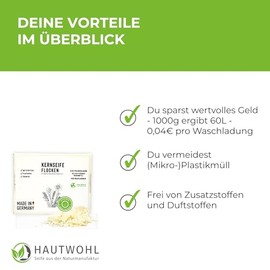 Originale Kernseife geraspelt 1000g ergibt 60 Liter fl√ºssige Kernseife, pro Waschladung 0,04‚Ç¨ nat√ºrliches All-In-One Wasch- und Reinigungsmittel, Handgemacht in Deutschland, Vegan, Plastikfrei (1000g)