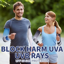 Newcotte 4 Pairs UV Sun Protection Arm Sleeves Cooling Sports Sleeve Anti Slip Ice Silk Warmers Arm Covers for Men Women(Blue Black,X-Large)