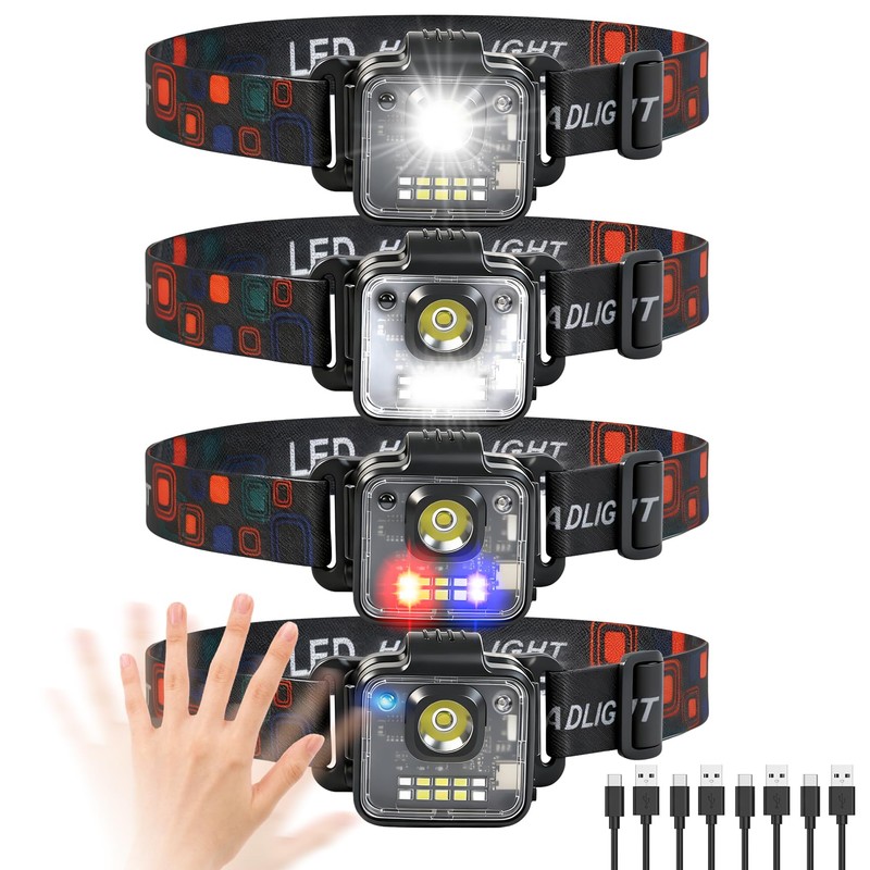 Headlamp Rechargeable 4Pack, 3000 Lumen Ultra-Light Bright Headlamp Flashlight, Clip-on