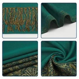 QIUTIMIY Paisley Pashmina Shawls and Wraps for Women Reversible Jacquard Festival Rave Pashmina Scarves with Fringe Vintage(Flower12-Dark Green)