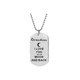 SBI Jewelry Grandson I Love You Necklace for Women Christmas Family Engraved to The Moon and Back Silver Stainless Steel Birthday Anniversary