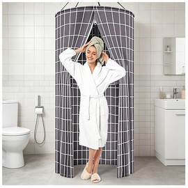 ZVOBUEI Round Shower Curtain Hanging Bathroom Curtains with Storage and Double Zipper Waterproof Portable Shower Curtain Sets for Camping & Outdoor Privacy (Grey, 31"x78")