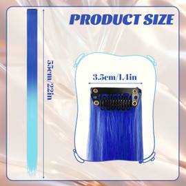 Pack of 10 Clip-in Hair Extensions, 22 Inch Real Hair Extensions, Long Straight Hair Extensions, Clip-in Hair Accessories for Girls (Sea Blue, Light Blue Gradient)