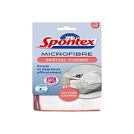 Spontex Microfibre Kitchen - 2 Microfibres with Waffle Texture, Effectively Removes 99% of Bacteria