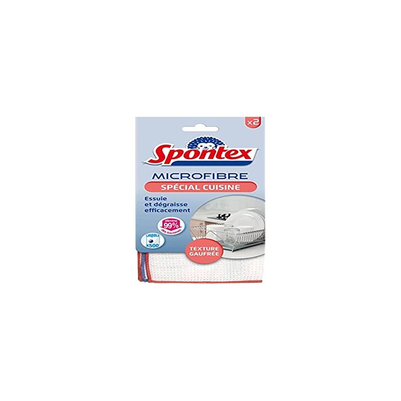 Spontex Microfibre Kitchen - 2 Microfibres with Waffle Texture, Effectively