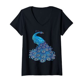 Womens Beautiful Peacock V-Neck T-Shirt