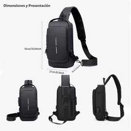 RUAKIVA Bandolera Hombre,Mariconera Hombre,Mochila Impermeable,Bolsos Para Hombre Antirrobo Con USB,Mochila Cruzada,Mochilas De Viaje,Adecuado para Uso Diario,Viajes,Compras y Otras Ocasiones,Negro