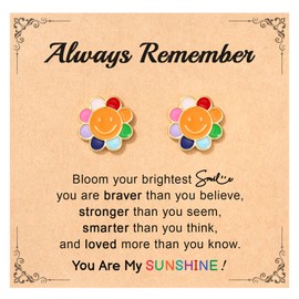 JQVLOVE Hypoallergenic Earrings for Girls, Rainbow Flower Stud Earrings for Sensitive Ears, Gift for Granddaughter or Daughter, Perfect for Birthday, Christmas, or Back to School