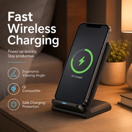 Qi Wireless Charging Stand for Smartphones – Up to 10W Fast Charging with Hands-Free Viewing at Home or Office