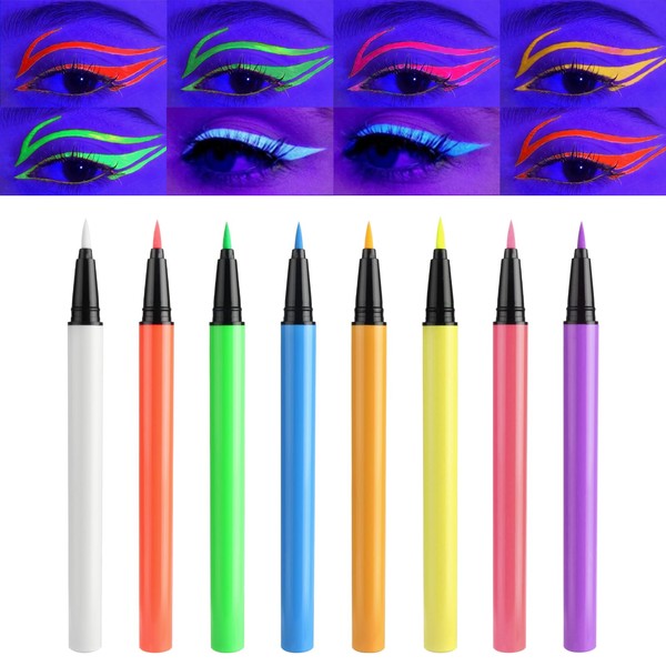 Anglicolor UV Eyeliner Set, 8 Colours, Waterproof, Matte Liquid Eyeliner,