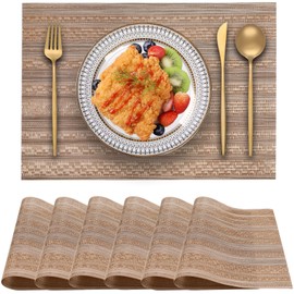 Blibalaskr Placemats, Table Mats Set of 6, Heat Resistant Place Mats, Washable Placemat, Wipeable Easy Clean Place Mat for Kitchen Table Outdoor Indoor Decoration(Golden Brown)