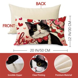 Fjfz Valentines Day Tuxedo Cat Lumbar Decorative Throw Pillow Cover 12 x 20, Rectangular Pink Red Love Heart Tree Outdoor Home Decor, Anniversary Wedding Couch Cushion Case Pet Lover Gift