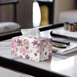 ZDCUSTOM Pink Rose Tissue Box Cover Rectangle Stylish Tissue Box Holder with Bottom Belt Napkin Paper Holder for Home, Office, Car Decor