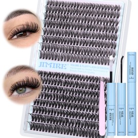 JIMIRE 384Pcs Lash Clusters Kit Wispy Lash Extension Kit 10-16MM 30D 40D Individual Lashes D Curl Lash Clusters Soft Band Eyelash Clusters Kit with Lash Bond and Seal Waterproof for DIY at Home