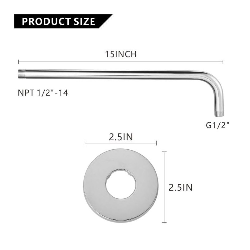 Voolan Shower Arm with Flange and Teflon Tape, Extension Shower