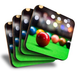 Destination Vinyl ltd Great Coasters (Set of 4) Square - Pool Table Game Snooker Drink Glossy Coasters/Tabletop Protection for Any Table Type #16480