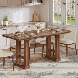 YITAHOME 70" Dining Table for 6–10 People, Farmhouse Rectangular Kitchen Table with Thick Base for Dining Room, Living Room, and Kitchen, Dark Walnut