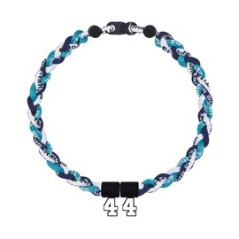 SUPBOMM Baseball Rope Necklaces, League Team Colors Braided Necklace with Number Pendant, Baseball Team Gifts, Mariners, No. 44