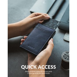 VULKIT Cartera para hombre Cartera metálica con bloqueo RFID Tarjetero desplegable Diseño minimalista Capacidad para 11 tarjetas