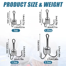 Snagging Weighted Treble Hooks, 5pcs Snagging Hooks Large Weighted Fishing Hooks Saltwater Weighted Bunker Snag Hooks for Baitfish Trout Bass Fishing 1oz 1.25oz 1.5oz 2.5oz