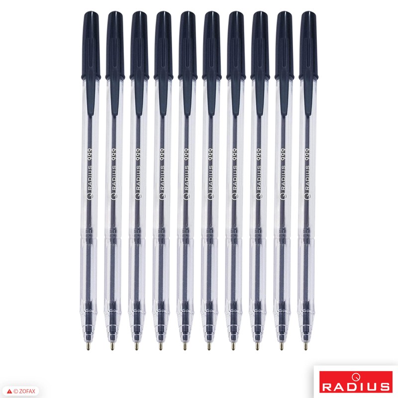 RADIUS 999 Ballpoint Pens, BLACK, Medium Point (1.0mm), Pack of