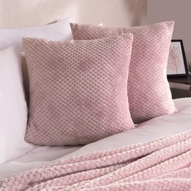 Brentfords Waffle Fleece Set of 4 x Cushion Covers 45 x 45 cm Plush Scatter Home Decor Pack, 18" x 18" - Blush Pink