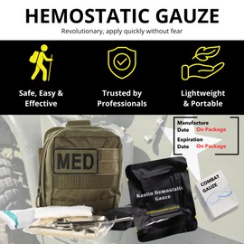 Charter Tactical First Aid Advanced Quick Clotting Combat Gauze - Flexible Hemostatic - Stop The Bleed kit Faster Wound Packing Gauze with Quick Clotting Medical - Survival Kit Supplies - 3" x 12.5'