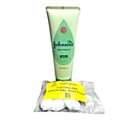 JOHNSON'S Johnson’s Baby Creamy Oil Lotion Aloe & Vitamin E Moisturizes 8oz +10pc Cotton