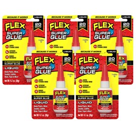 Flex Super Glue Liquid, 20 Gram Bottle, 5-Pack, Clear, Instant Bond, Quick Dry, Cyanoacrylate Adhesive, Precision Tip for Wood, Metal, Plastic, Crafts, Ceramic, and Toy Repairs