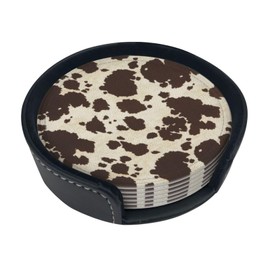 6 Pack Cute Cow Print Coasters, 4 inch Cow Print Coasters with Holders, Cute Cow Coasters for Women Men