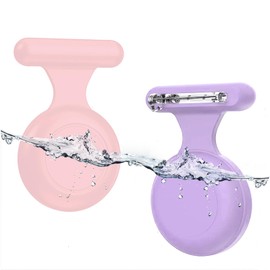 Frylaa 2 Packs AirTag Holder Case for Kids Waterproof,Hidden AirTag Case with Brooch Pin Holder,Item Locator,Anti Lost GPS Tracker Item Finder for Child/Kids/Elderly/Pets/Clothing-Pink+Purple