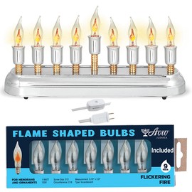 Aviv Judaica Contemporary Electric Hanukkah Menorah Stainless Steel Hanukkiah with Flickering Bulbs Horizontal Electronic Minorah for Chanukah Flameless Candles or Hanukkah Lights Decorations