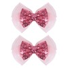 2pc Pink Mesh Bow Hair Barrettes Alligator Clips 4" Glitter