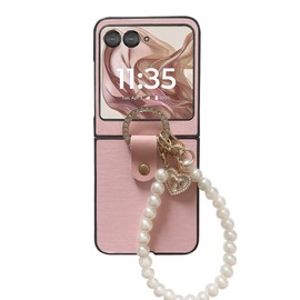 Moto Razr 2024 Case for Women & Girls - Cute Bling Ring Design, Anti-Scratch Shockproof PU Leather Pink Case