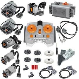 24 PCS Power Functions Set, Power Function Motor Kit, Change Parts,Motor-Remote-Control-Box-Light Cable Control Switch Technical-Parts, Compatible with Major Brands