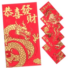 SEWACC 6pcs Zodiac Dragon Red Envelopes for Lunar Year Thick Money Bags with Delicate Patterns Portable Chinese Red Packets for Spring Festival Blessings and Prosperity